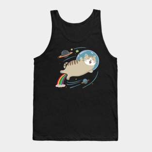Rainbow-Powered Space Adventure with a Happy Meowgical Cat Tank Top